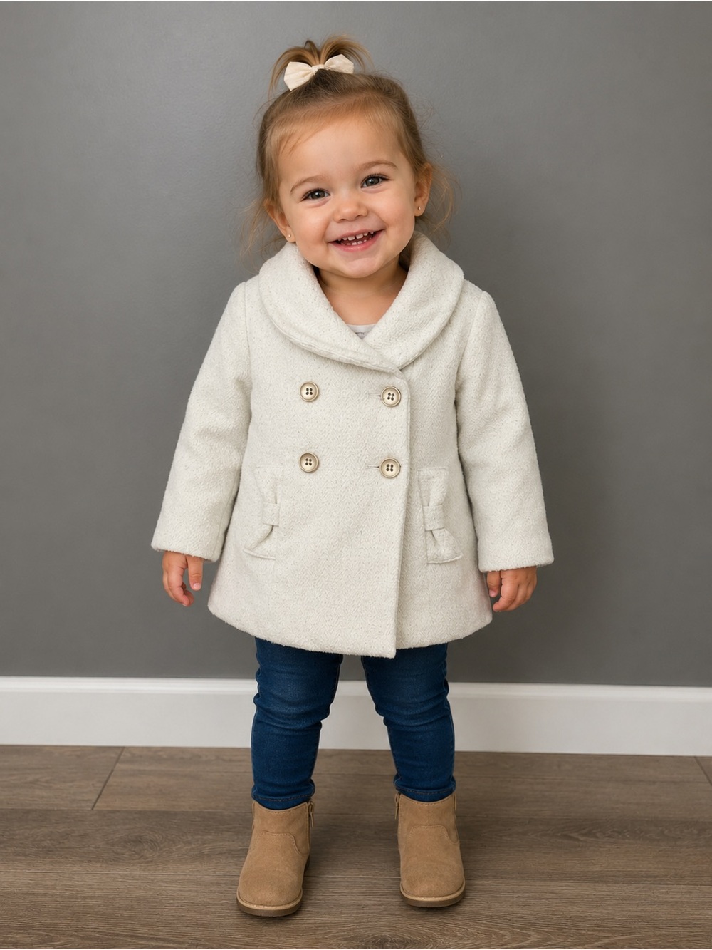Tahari Toddler Cream Double-Breasted Pea Coat